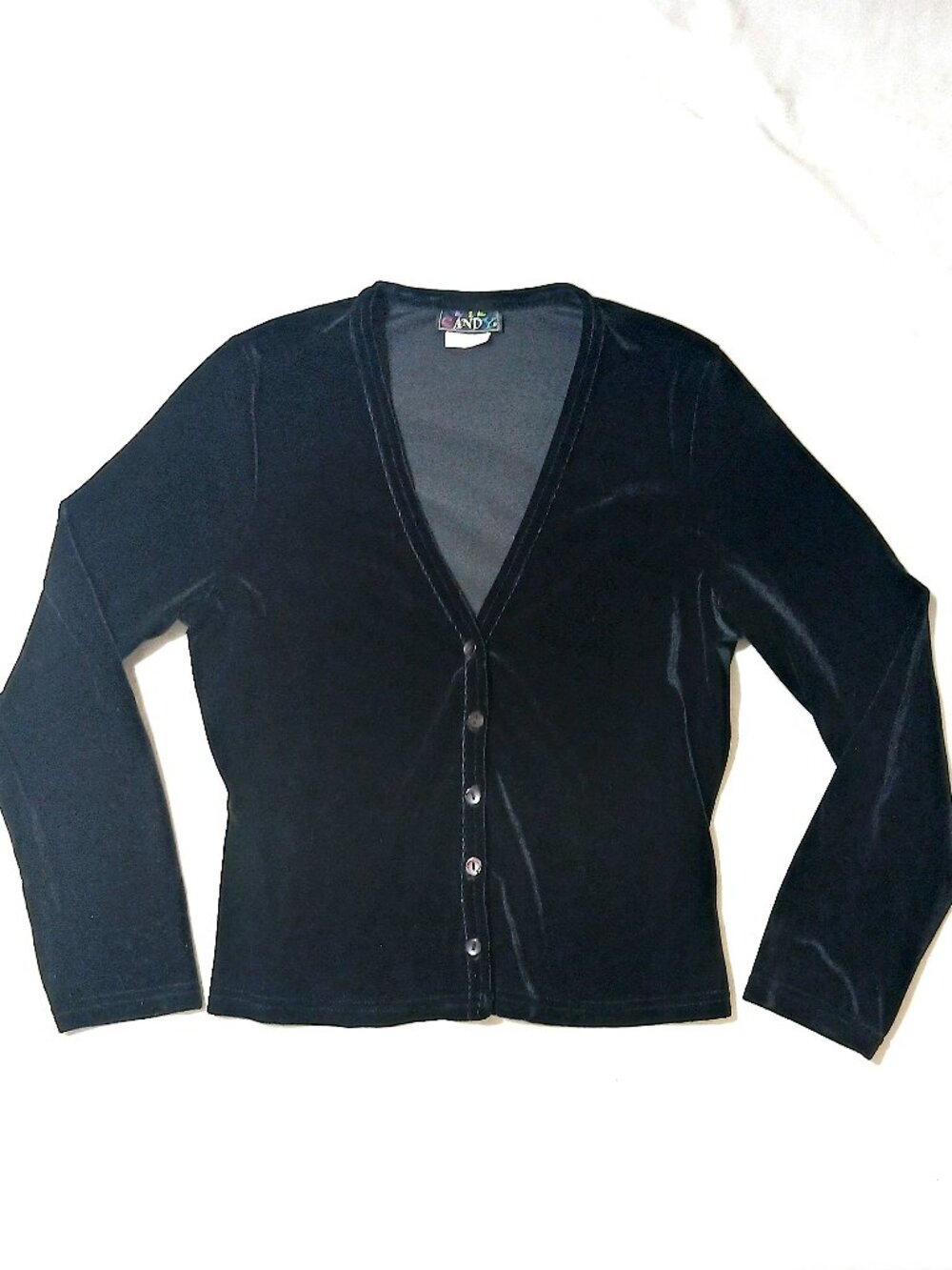 Eye Candy Black Velour Button Front Cardigan Top Women’s Medium Y2K Goth